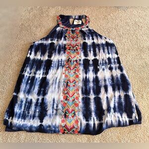 Savanna Jane Tie Dye Colorful Embroidered Mini Dress with Pockets. Size 1X